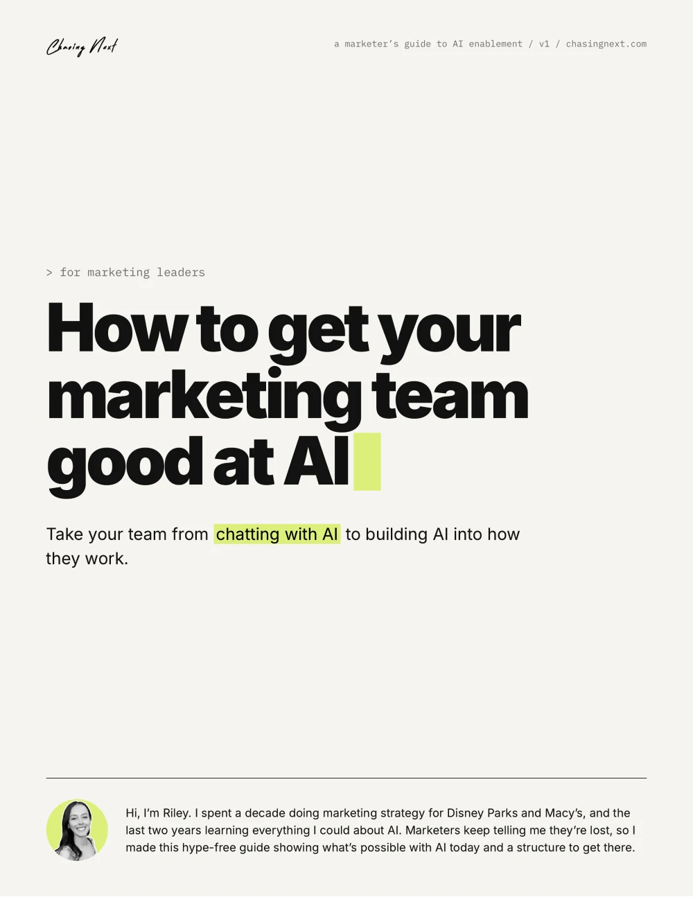 Cover of the guide: How to get your marketing team good at AI